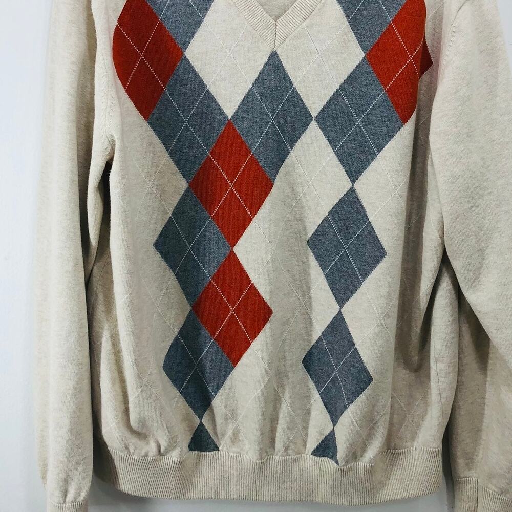 Walter Hagen Men's Cotton V Neck Geometric Sweater XL Tan Orange Gray Nice